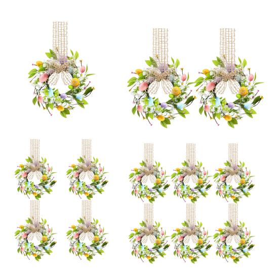 Small Easter Egg Wreath for Front Door Artificial Spring Colorful Eggs Wreath Farmhouse Hanging Kitchen Cabinet Wreath with Ribbon