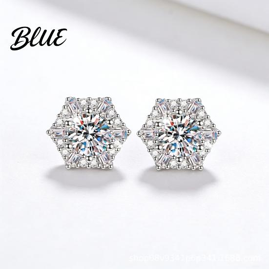Daily Wear Earrings 1 Pair Stud Hexagonal White Cubic Zirconia