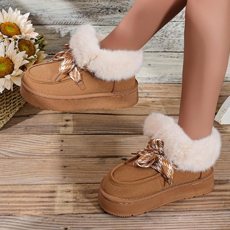 Modische und vielseitige Schneestiefel mit dicker Sohle und Fleecefutter für Damen 2025 Winter neuer Stil verdickte warme Baumwollstiefel