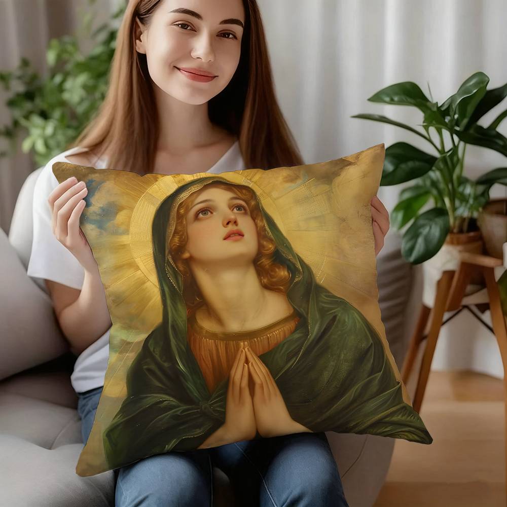 Retro V-Virgin Mary Pillow Case Plush Fabric Soft Pillowcase Double Sided Print Cushion Cover Household Gifts