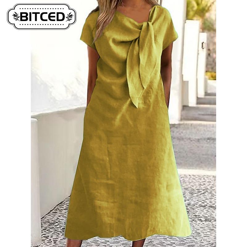 BITCED Fashion Summer Spring Solid Color Print Short Sleeve Casual Dresses Unique design