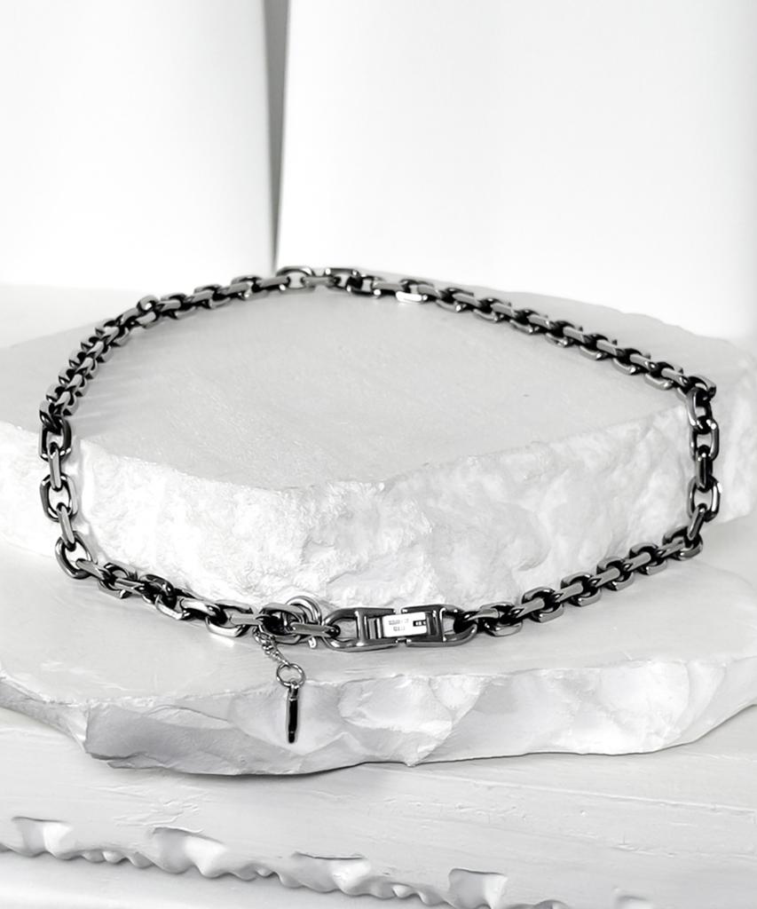 Blessed Bullet Ss-Simple Buckle Original Chain Necklace_Silver/Dark Silver/Black Silver (C Type)