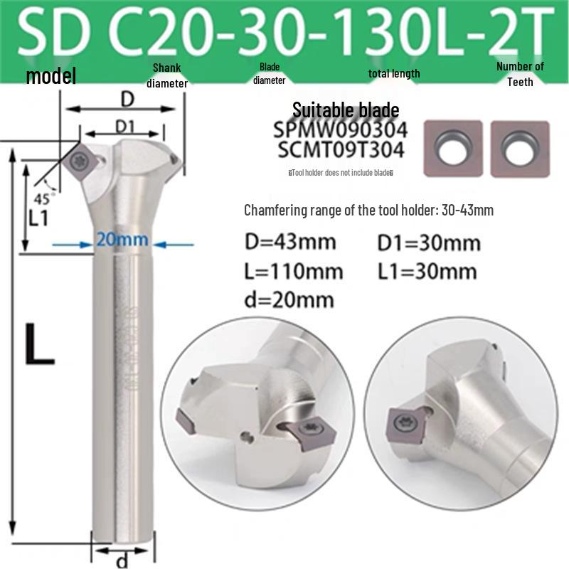 45° CNC Insertable Inner/Outer Chamfer Tool with Up/Down Back-Reaming Holder