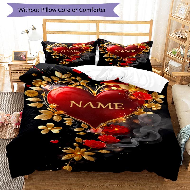 Set de lenjerie de pat personalizat cu nume și dragoste, 3 buc. Închidere cu fermoar pentru husa de pilotă Include 1 husă de pilotă și 2 fețe de pernă, Moale și confortabil pentru toate anotimpurile.