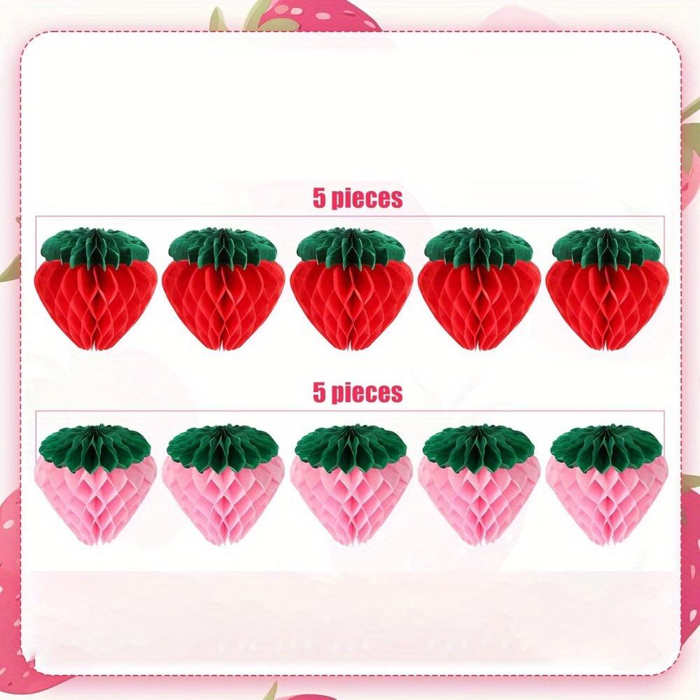 

10 шт. Клубничные соты, шарики из папиросной бумаги, клубничные шарики, помпоны из папиросной бумаги для украшения дня рождения 10pcs