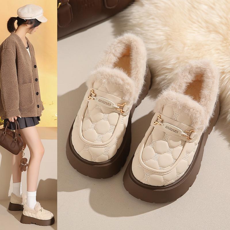 Large size cotton shoes women's winter velvet women's one-pedal thick-soled large-size warm women's shoes