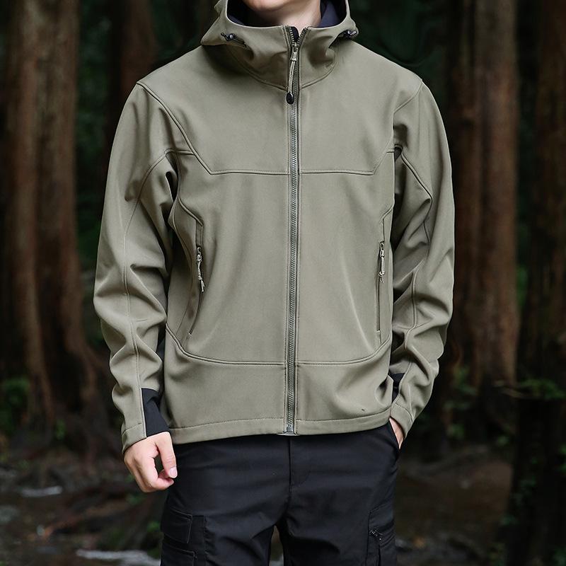 Men's 2025 Spring Softshell Hooded Windproof Waterproof Jacket - Casual Outdoor Workwear Coat