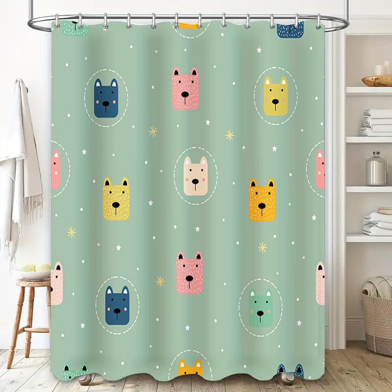 Animal Printed Shower Curtain With Blue Background For Bathroom Decor Creative Pattern Home Accessories (Green)