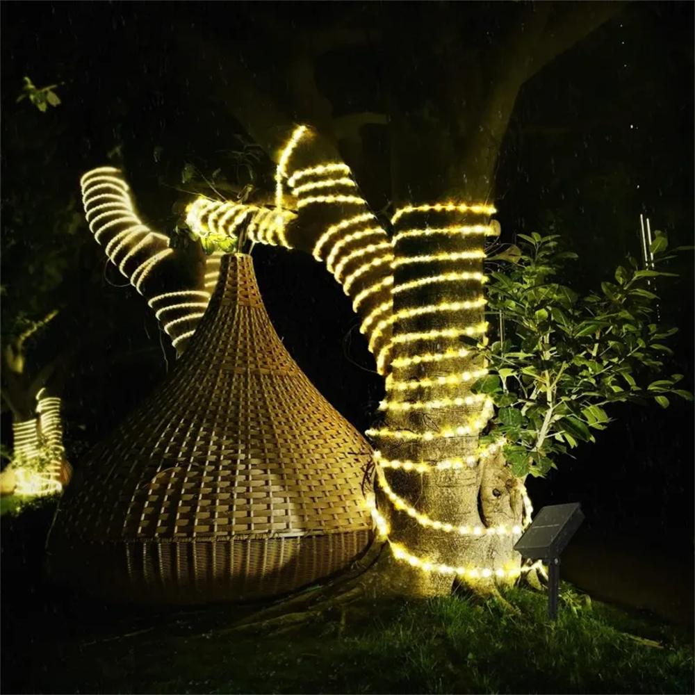 1pc Solar LED String Light 100/200/300 LED Tube Rope String Lights With 8 Modes Outdoor Waterproof For Home Garden Walkway Dceor