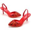 7cm Shallow Tipped Sandals Colored Rhinestone Slim Heel Sandals Large Size Wedding Shoes Bride Wedding Banquet Full Diamond Shoes