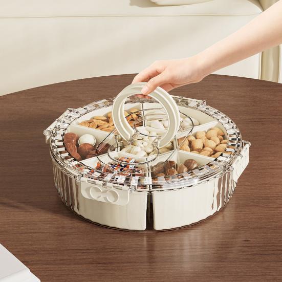 Refrigerator Storage Box with 6/7 Dividers Sealing Lid 360-Degree Rotating Tray Vegetables Shrimp Cocktails Party Appetizers Organizer