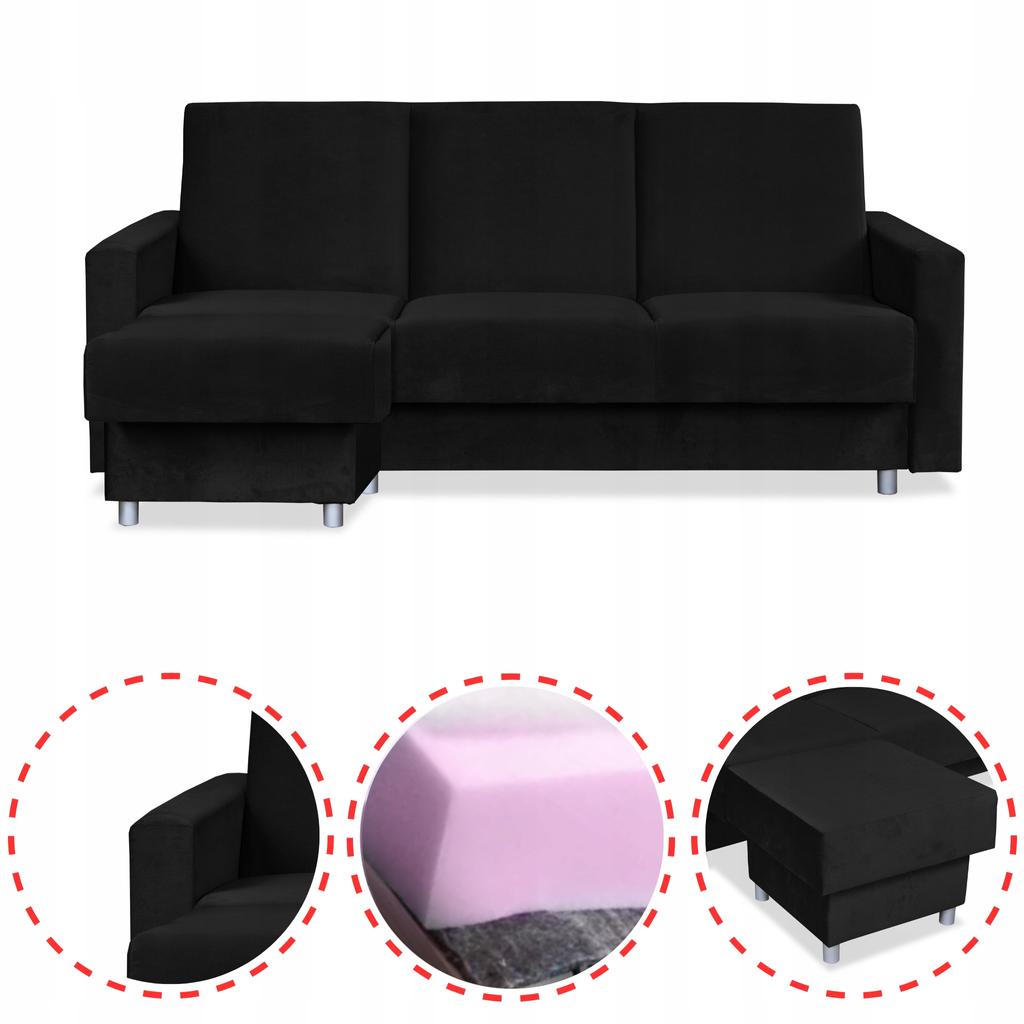Sofa Corner Sofa Alicja with Pouf Sofa Sofa Bed Family Meble Black