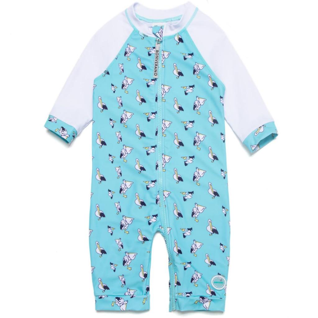 BONVERANO Rash Guard Swimsuit with UPF UV for Baby Boys One-Piece Full-Length Zipper, 50+ Protection, (Pelican, 18-24 Months)