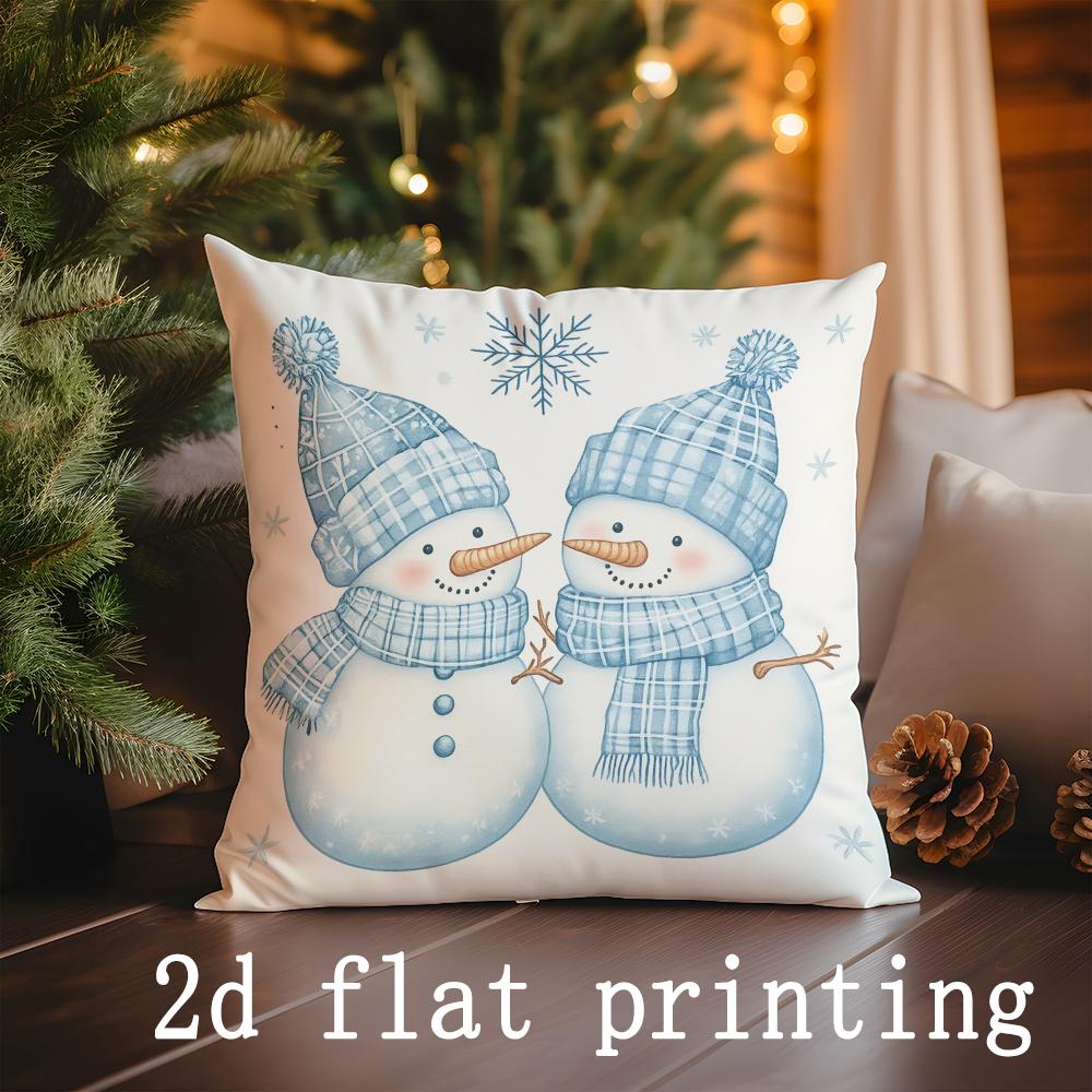 

Home Decor Snowy Joyful Snowmen Christmas Pillow Covers Pattern Cushion Cover Suitable for Sofa Bedroom Car Pillow Cover 16x16Inch