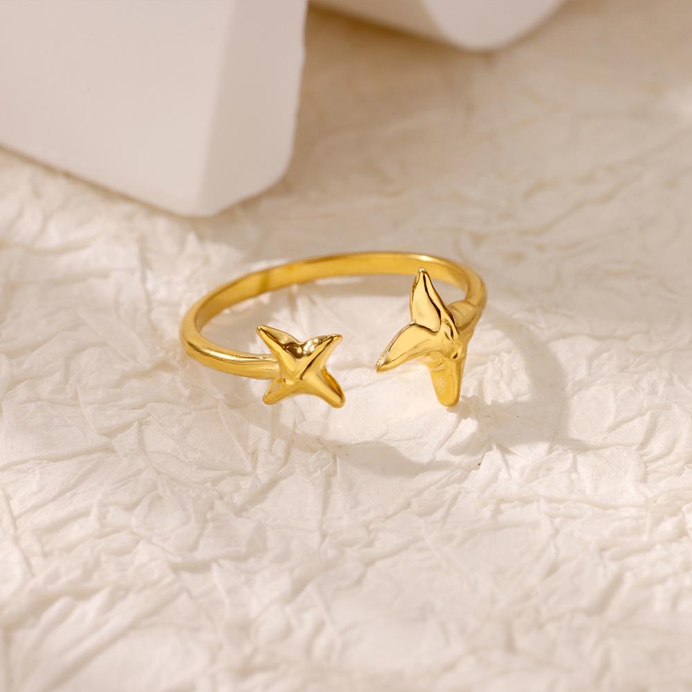 Free Shipping Cute Star Open Ring for Women Stainless Steel Gold Color Starfish Popular Ring New Fashion Zircon Acceessory Gift