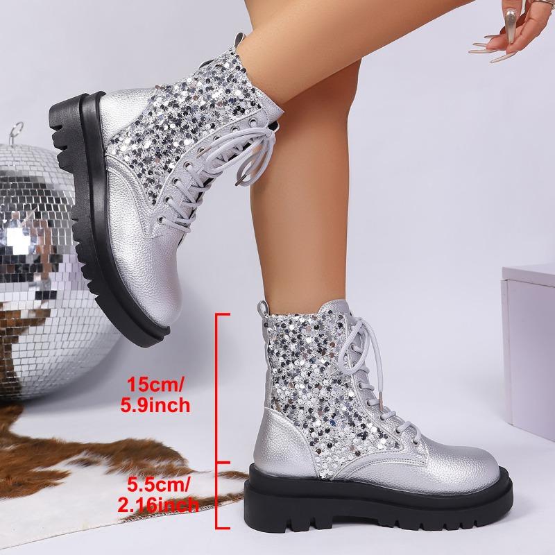 New Large-sized Shoes Women's Shoes, Round-toed Thick-soled Lace-up Fashion Boots