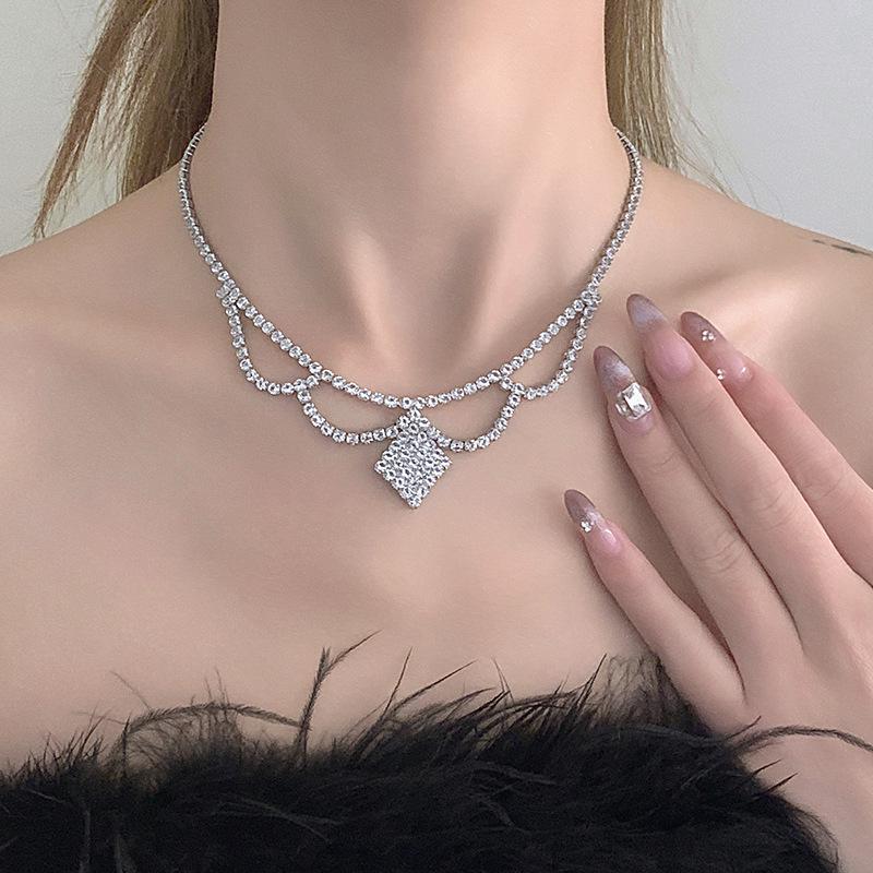 2024 Niche Design Korean-Style Rhinestone Jewelry Set: Multi-layer Necklace, Bracelet, Earrings for Brides