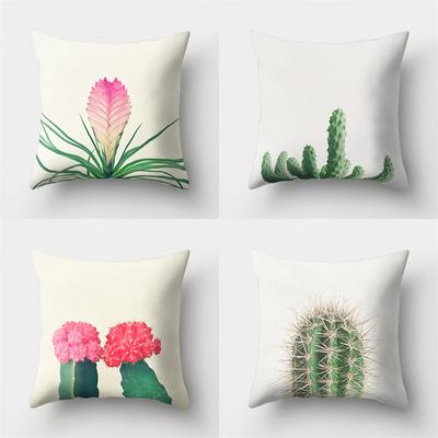 Green Cactus Leaf Plant Pink Flower Potted Plant Cushion Pillow Cover Sofa Bedroom Decorative Pillow Cover