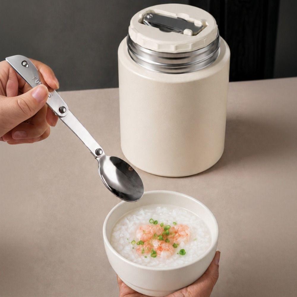 Long-lasting Keep Cool/Warm Thermal Food Container with Folding Spoon Thermal Soup Cup Office
