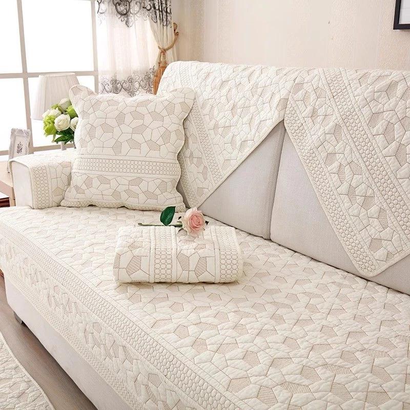 Cotton Fabric Floral Embroidery Sofa Towel Anti Slip Fabric Thickened Fabric Cushion Multi Purpose Sofa Cover Backrest Mat