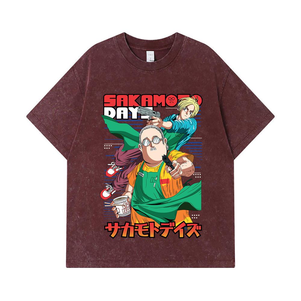 275 GSM Washed T-shirts 100% Cotton Sakamoto Days V3 Taro Shin Print Unisex Heavy Cotton T Shirt