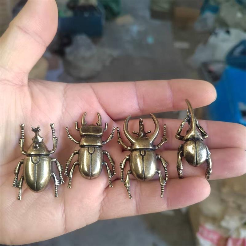 5pcs Solid Brass Realistic Beetle Tea Pet Antique Insect Figurine For Tea Ceremony Table Decor Home Display Gift For Collectors
