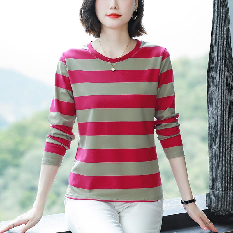 Women's Fashionable Large-size Base Shirt, Cotton Long-sleeved T-shirt Base Shirt, Spring and Autumn, Loose and Fashionable Tops