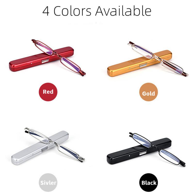 Unisex Pocket Reading Glasses Slim Mini Metal Readers With Pen Tube Case Men Women Hd Reader Eyeglasses Diopter +1.0/2.0/3.0/4.0