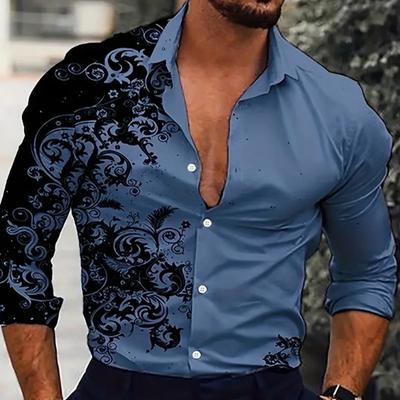 Herren Langarmhemden mit Vintage-Blumen-Print, lässige Strickjacke, neue Knopfleiste, Urlaubsmode
