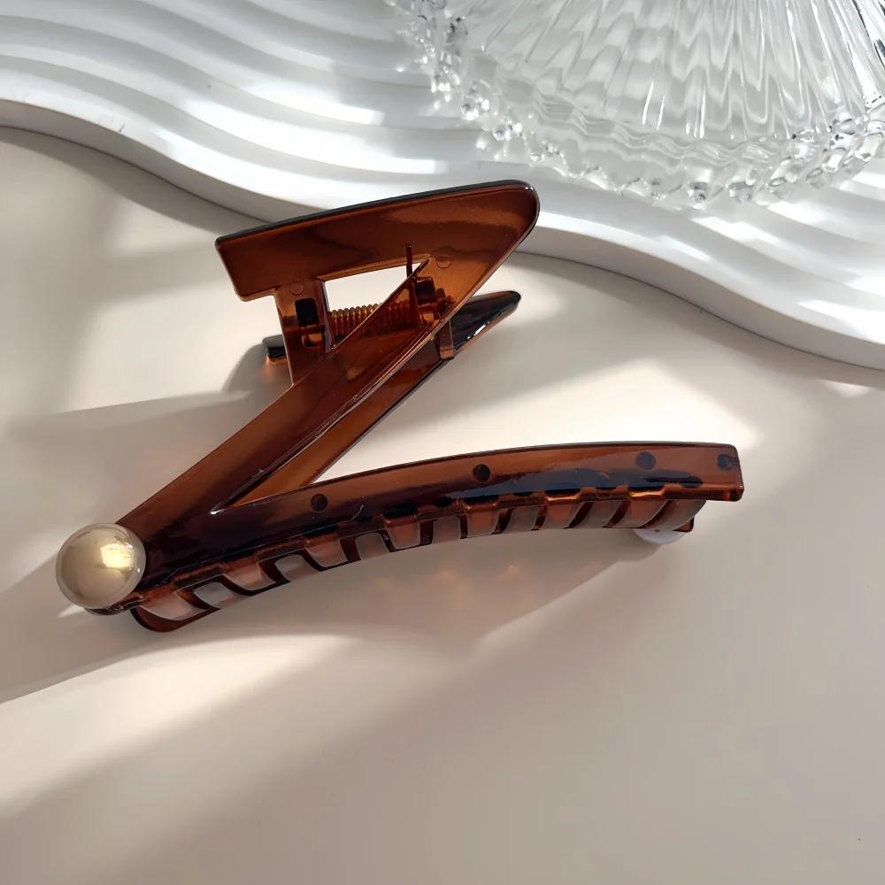 

New Simulated Pearl Large Hair Claw Clips for Women Girls Thick Hair Fashion Big Z shape Catch Hairpin Accessories Summer коричневый