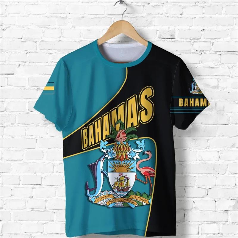 Men's 3D Printed T-Shirt Bahamas Flag and Emblem Print Short Sleeve O-Neck Pullover Casual Breathable Quick Drying Sports Top