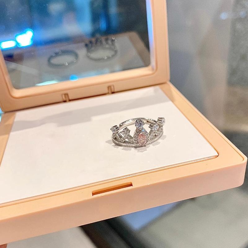 Stylish Versatile And Pink Diamond Crown Ring For Women Featuring Adjustable Design Copper