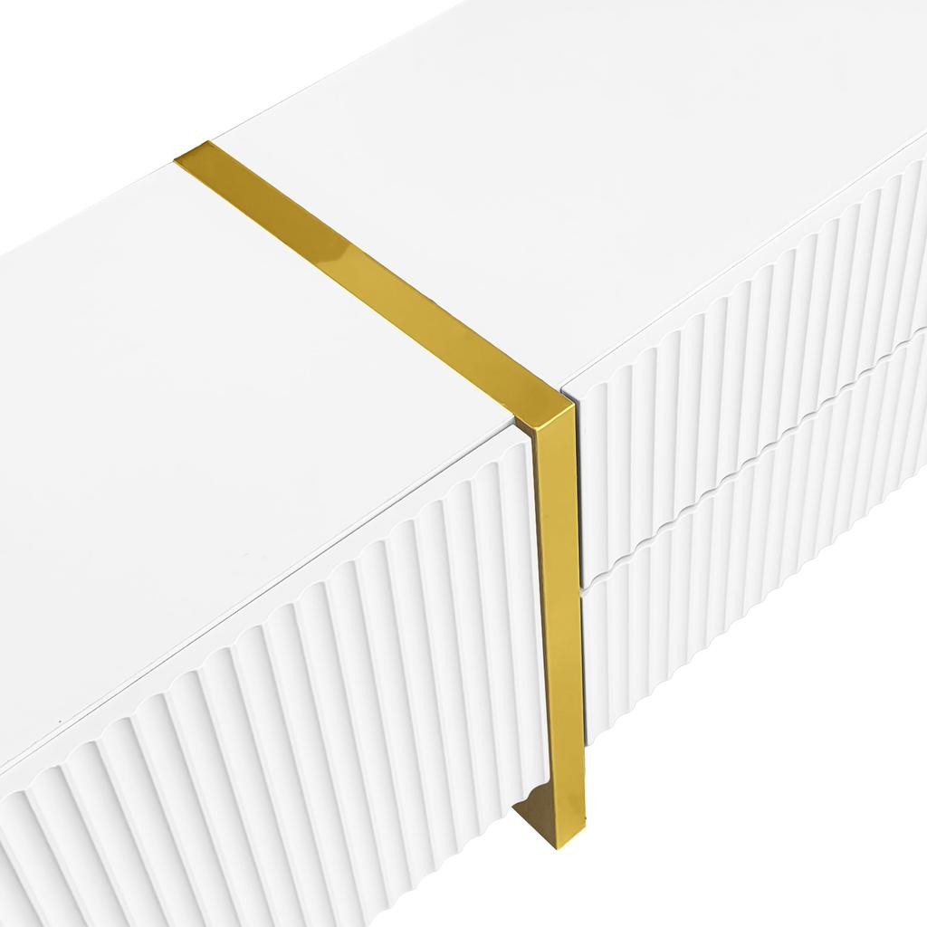 TV Schrank, Moderner TV Lowboard mit 3 Türen und 2 Schubladen, Fernsehtisch für Wohnzimmer und Esszimmer