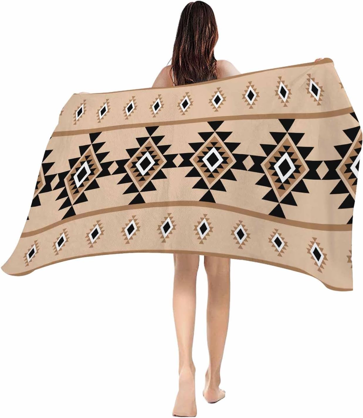 

Beach Towel Black Aztec Bath Pool Towels Western Tribal Pattern Soft Absorbent Beach Towel Lightweight Large Quick Swim Towels W30*H60(CM)