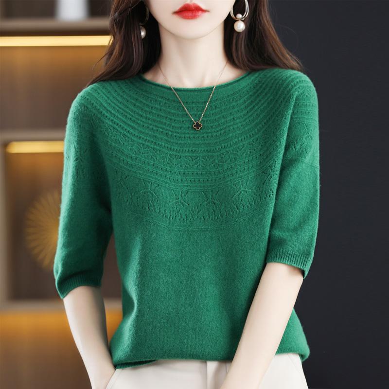 Women Knit T-shirt 100% Wool MODERN NEW SAGA Summer Knitted Shirt Short Sleeve Tees O-neck Pullover Knit Tops