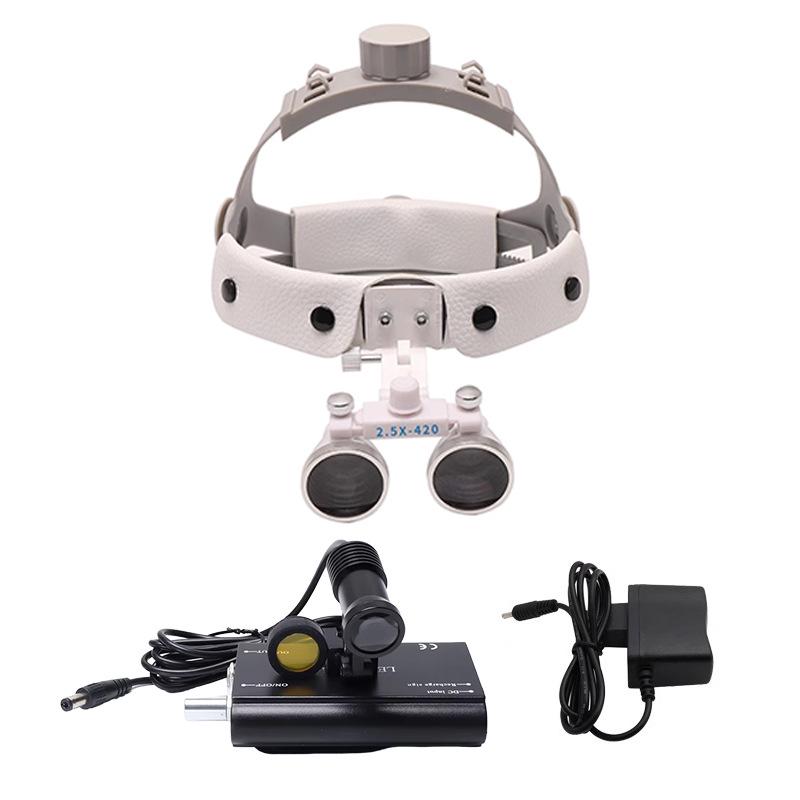 White Head-Mounted Surgical Dental Magnifier 2.5x 3.5x for Medical and Cardiovascular Examination