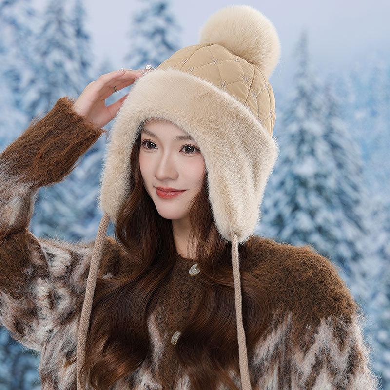 Fleece Warm Lei Feng Hat Women's Winter Thickened Ear Protectors Windproof Ski Hat Outdoor Pullover Knitted Cycling Hat