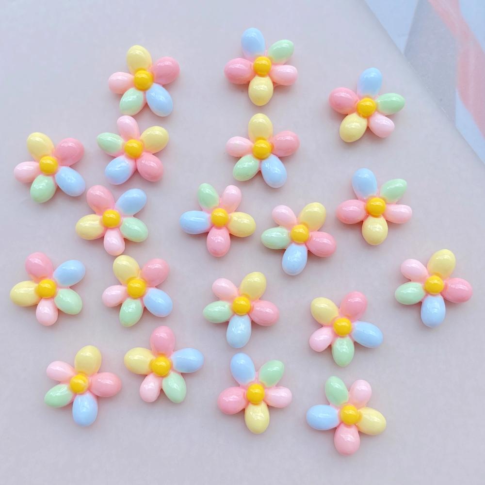 20 Stück niedliche Mini-Blumen im Cartoon-Stil aus Kunstharz, Designer-Anhänger zum Selbermachen für 3D-Nageldekorationen und Schmuck