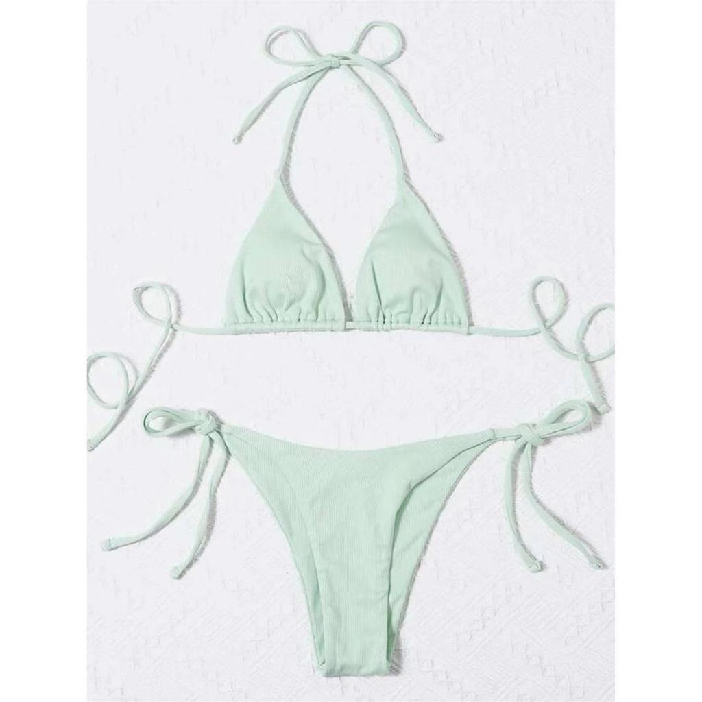 New Sexy Halter Ribbed Bikini Women Swimwear Female Swimsuit Two-pieces Bikini Set Padded Bather Bathing Suit Swim Lady