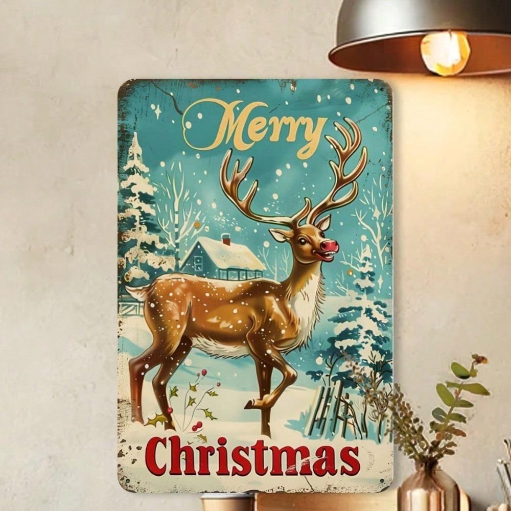 Retro Merry Christmas Tin Sign 12x8 Inch Rustic Holiday Wall Art Home Decor