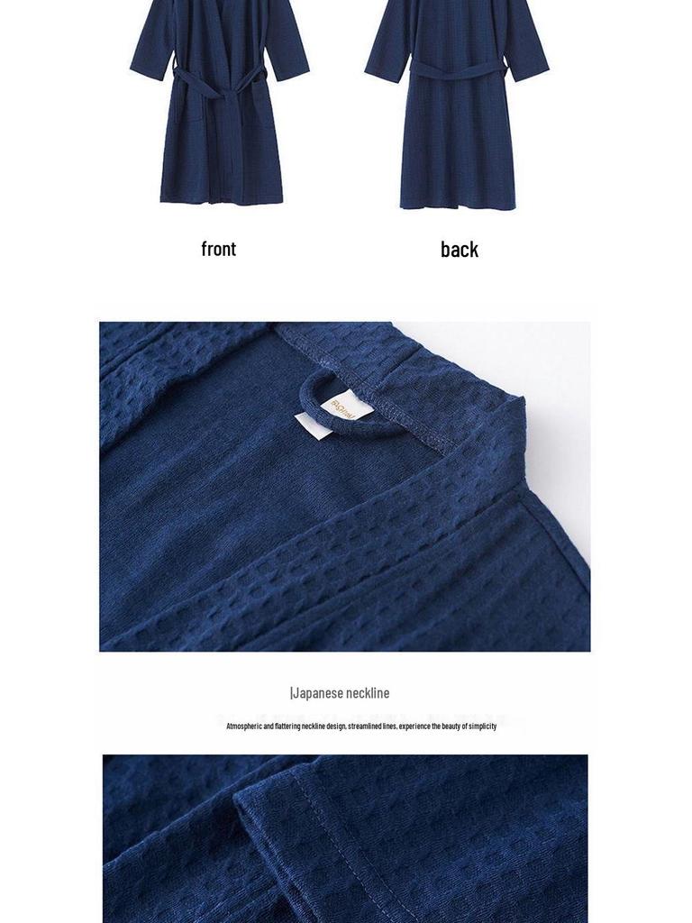 Unisex Waffle Weave Bathrobe: Lightweight, Water-Absorbent Yukata-Style Nightgown for Spring, Summer, and Autumn