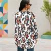 Women Plus Size White Christmas Printed Round Neck Long Sleeve Loose High Low Hem Shirt