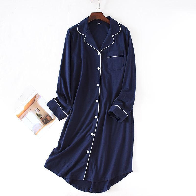 Spring Summer Women's Long Knit Cotton Sleep Tops Women Cardigan Long Sleeve Nightgowns Solid Lapel Sleepwear Nighty for Ladies Home Clothes