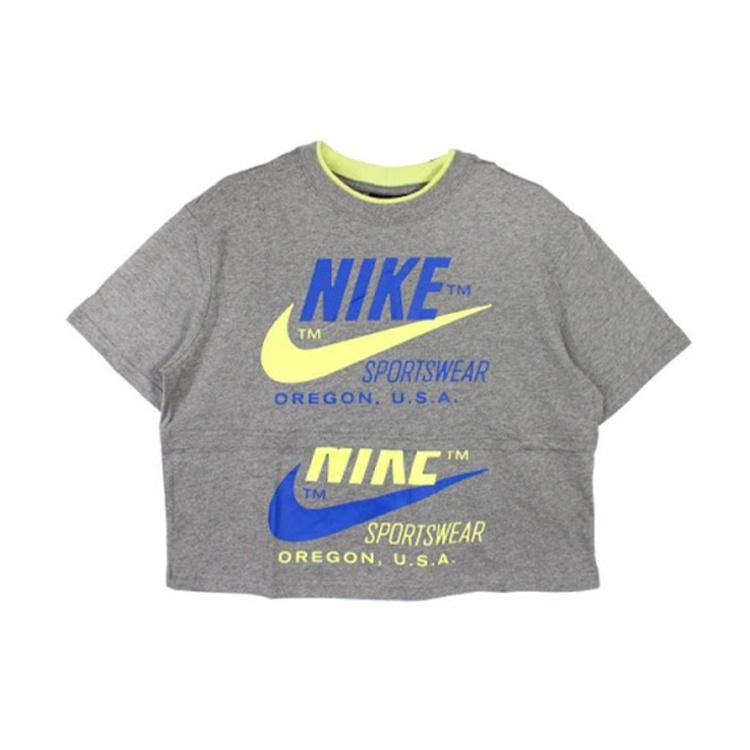(WMNS) Nike Logo Splicing Casual Short Sleeve Gray Women s CJ2041-091 L