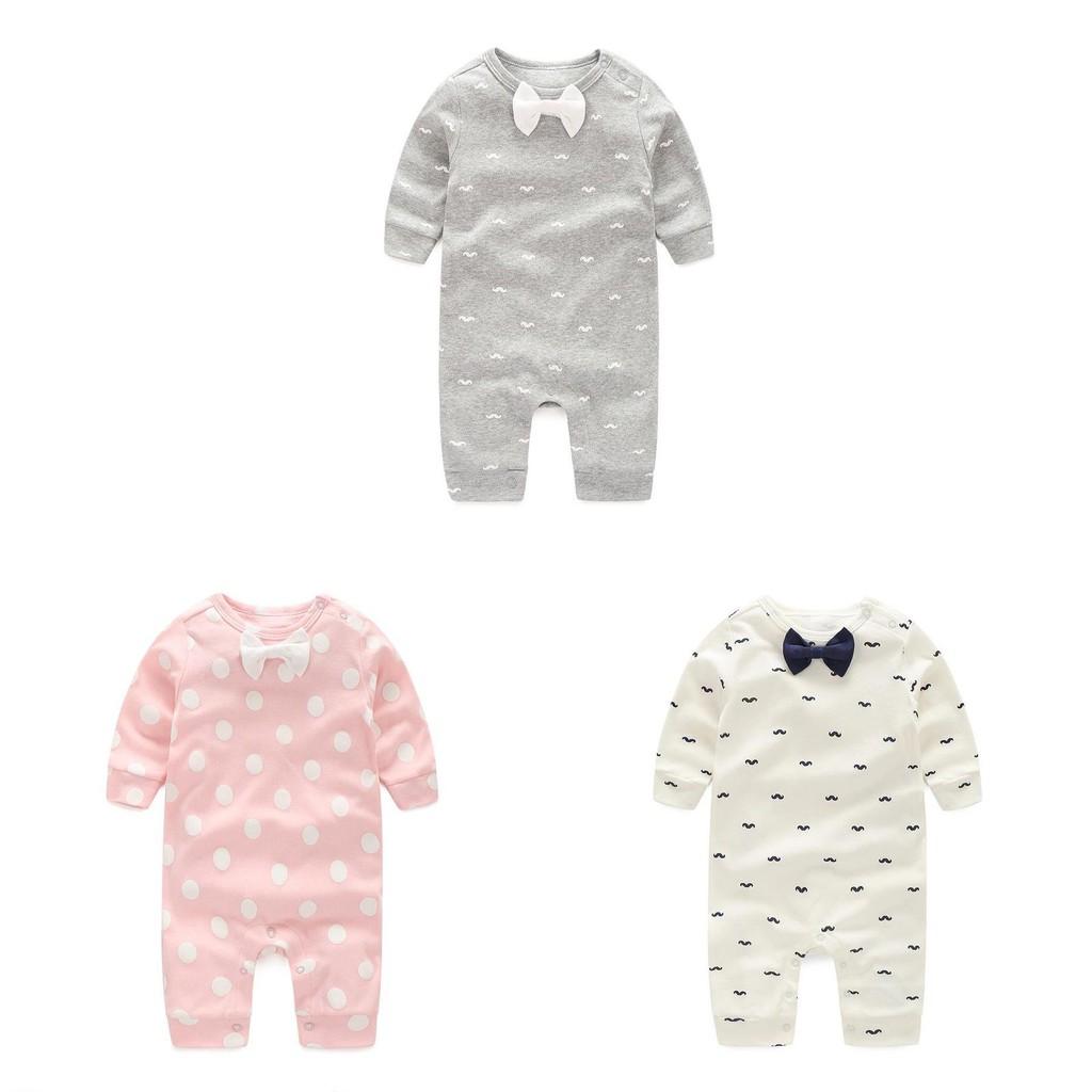 Baby Long Sleeve Cotton Romper With Bow For Toddler Crawling And Play