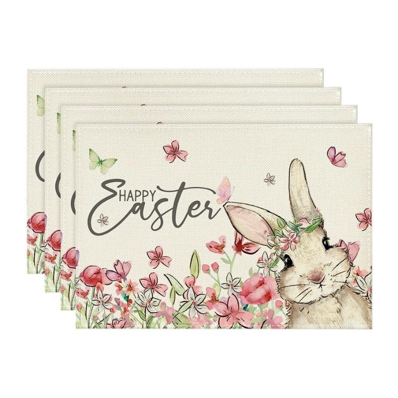 Buffalo Check Rabbit Carrots Easter Set of 1/4 Place Mats, 30 X 45 Cm, Spring Banquet Placemats, Washable Place Mats, Kitchen Party Decoration