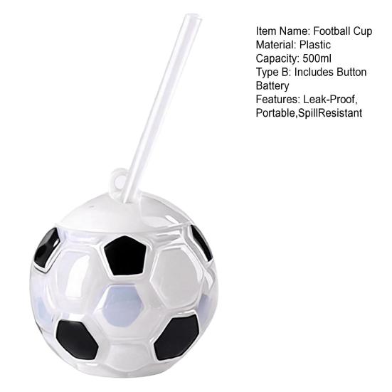 Borraccia da Calcio con Cannuccia, Tazza di Plastica a Forma di Pallone da Calcio da 500 ml, Bicchiere Termico per Bevande Sportive con Coperchio per il Giorno della Partita, Regalo per tifosi