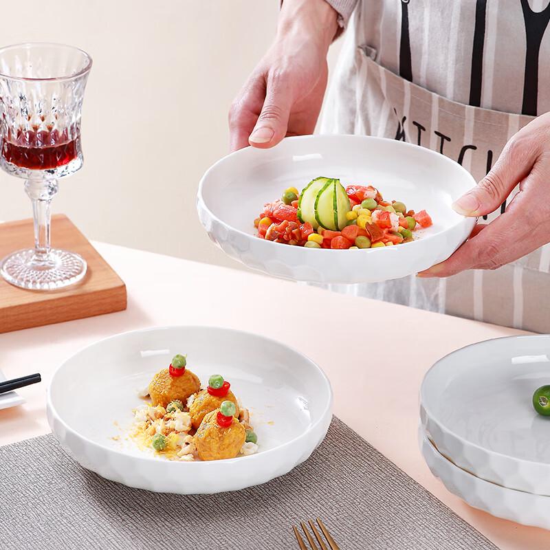 Sky Top Pure White Embossed Bone China Dinner Plates - Crystal Series