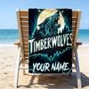 Custom Name Beach Towel Timberwolves Logo Beach Towel, Soft Microfiber, Gift for Her/Him, Birthday, for Pool, Beach, Travel, Fan gifts
