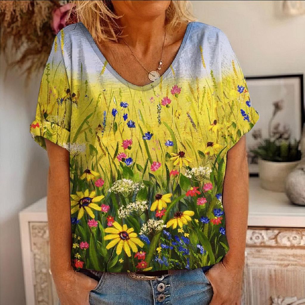 Summer Women's Short Sleeved New Flower Animal Painting 3D Printed Short Sleeved T-shirt
